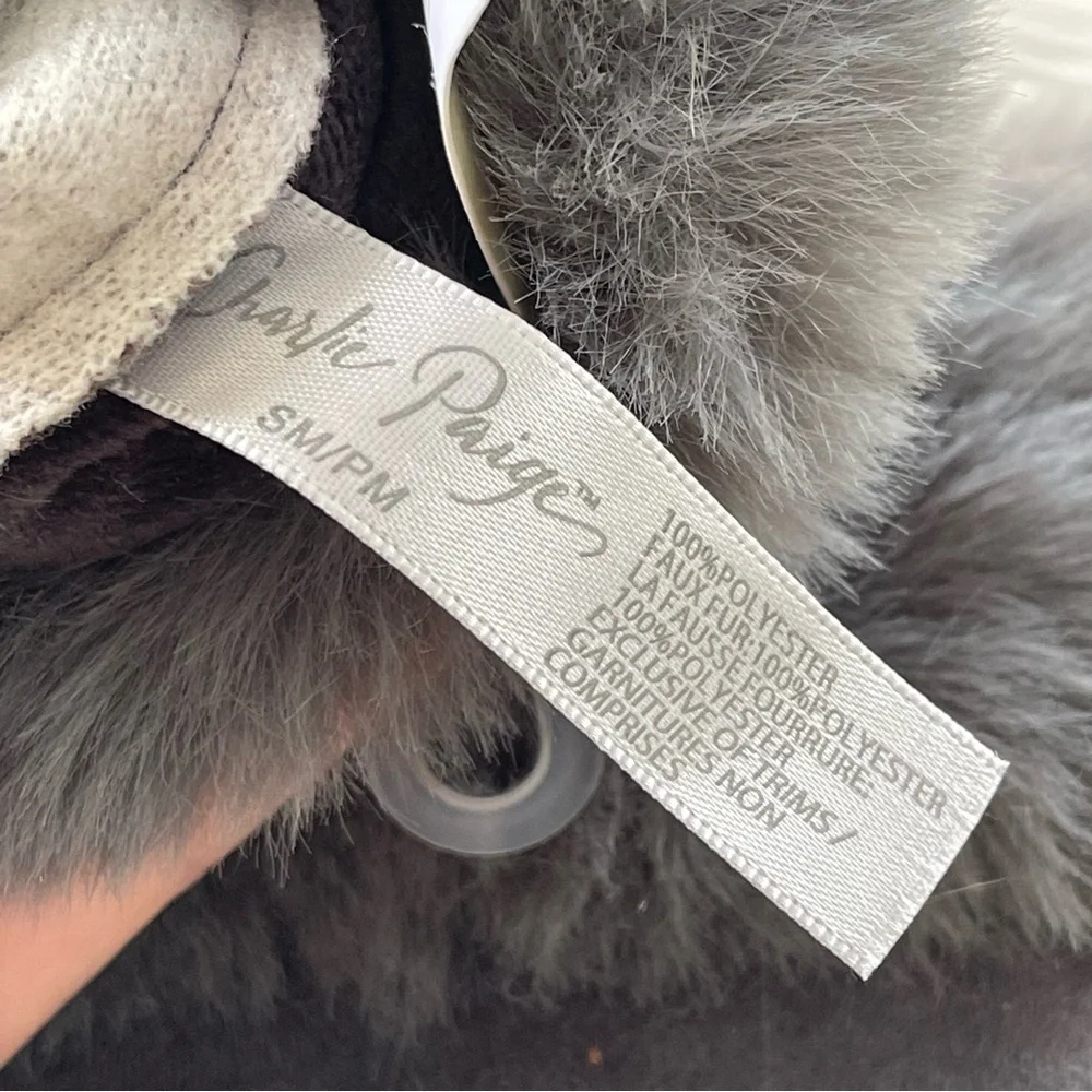 Charlie Paige Gray Fur-Trimmed Herringbone Technology Friendly Gloves NWT